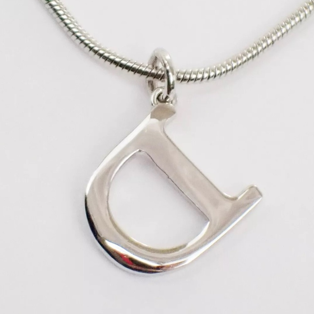EUC [Christian Dior] Authentic Silver “D” Charm Logo Stamped Pendant Necklace - Picture 10 of 15